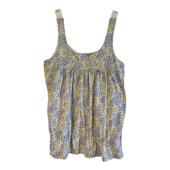 DECREE, SOFT & COMFORTABLE, FLORAL PEPLUM TANK TOP IN CREAM, YELLOW & GREY.SIZEL - Picture 3 of 5